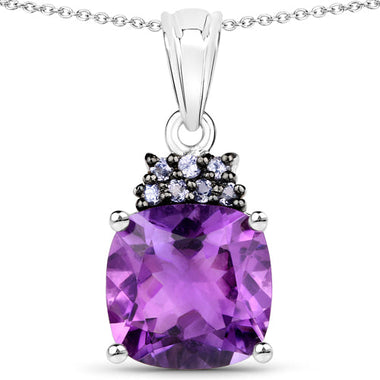 6.10 Carat Genuine Amethyst and Tanzanite .925 Sterling Silver Pendant - 0