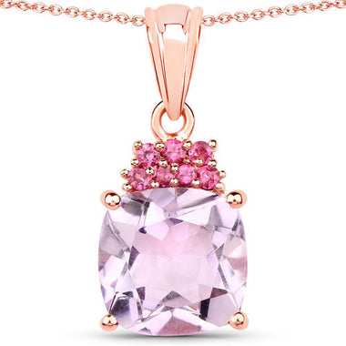 18K Rose Gold Plated 5.55 Carat Genuine Pink Amethyst and Rhodolite .925 Sterling Silver Pendant