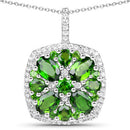 3.25 Carat Genuine Chrome Diopside and White Zircon .925 Sterling Silver Pendant-4