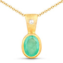 18K Yellow Gold Plated 0.67 Carat Genuine Emerald and White Topaz .925 Sterling Silver Pendant-3