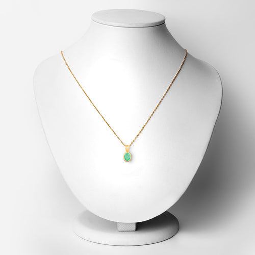 18K Yellow Gold Plated 0.67 Carat Genuine Emerald and White Topaz .925 Sterling Silver Pendant