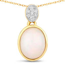 1.648 Carat Genuine Ethiopian Opal and White Diamond 10K Yellow Gold Pendant-2
