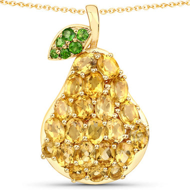 3.39 Carat Genuine Citrine and Chrome Diopside .925 Sterling Silver Pendant - 0