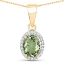1.27 Carat Genuine Green Tourmaline and White Diamond 14K Yellow Gold Pendant-5