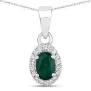 0.81 Carat Genuine Zambian Emerald and White Diamond 14K White Gold Pendant-5