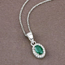 0.81 Carat Genuine Zambian Emerald and White Diamond 14K White Gold Pendant-6