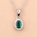 0.81 Carat Genuine Zambian Emerald and White Diamond 14K White Gold Pendant-8