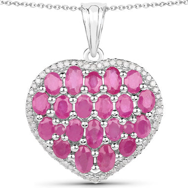 5.00 Carat Genuine Ruby and White Diamond .925 Sterling Silver Pendant - 0