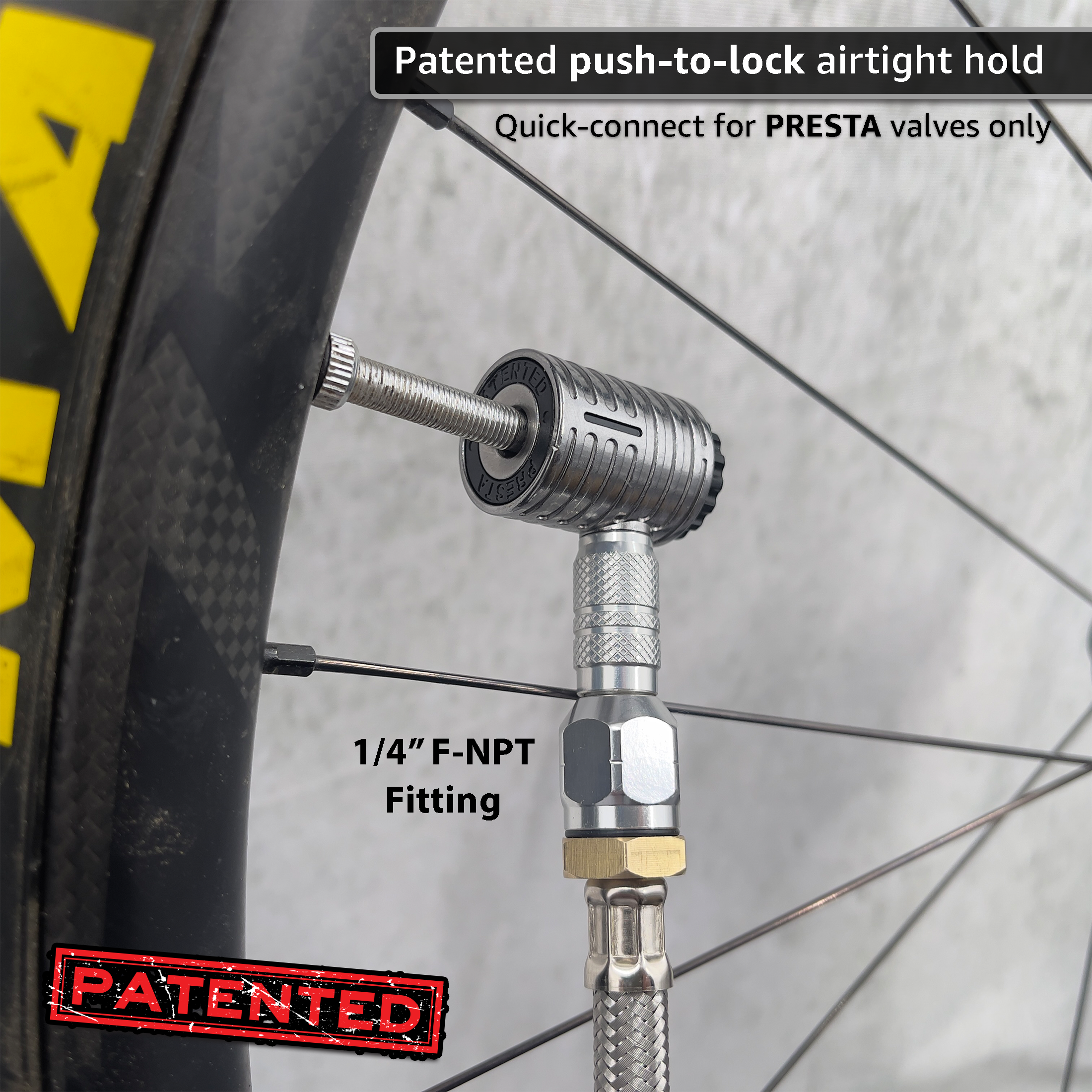 Lightning™ XP Locking Presta Air Chuck for Bike Tires - 1/4" F-NPT (Presta Valves) - 0