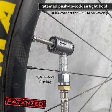 Lightning™ XP Locking Presta Air Chuck for Bike Tires - 1/4" F-NPT (Presta Valves) - 0