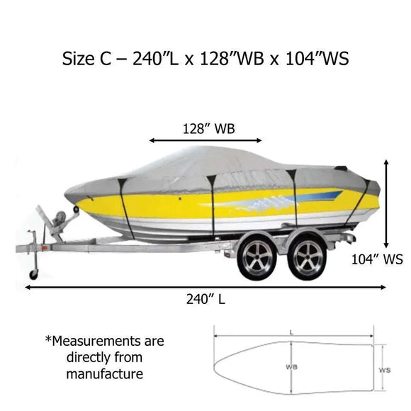 Premium 600 Denier Boat Cover Size C, fits 16ft to 18.5ft Boats
