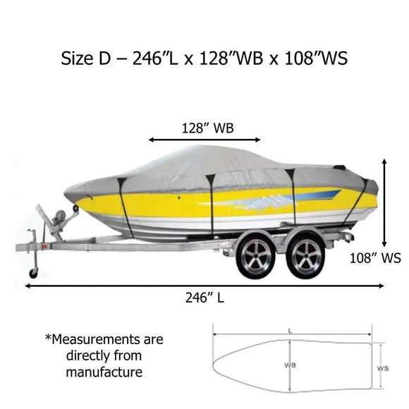 Premium 600 Denier Boat Cover Size D, fits 17ft to 19ft Boats