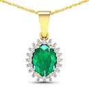 1.13 Carat Genuine Zambian Emerald and White Diamond 14K Yellow Gold Pendant-4