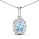 1.35 Carat Genuine Aquamarine and White Diamond 14K White Gold Pendant-4