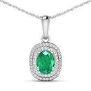 1.50 Carat Genuine Zambian Emerald and White Diamond 14K White Gold Pendant-4