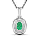 1.50 Carat Genuine Zambian Emerald and White Diamond 14K White Gold Pendant-6