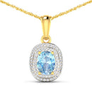 1.35 Carat Genuine Aquamarine and White Diamond 14K Yellow Gold Pendant-4