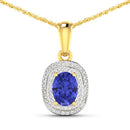 1.45 Carat Genuine Tanzanite and White Diamond 14K Yellow Gold Pendant-4