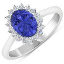 1.92 Carat Genuine Tanzanite and White Diamond 14K White Gold Ring-4