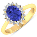1.92 Carat Genuine Tanzanite and White Diamond 14K Yellow Gold Ring-4