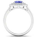 2.02 Carat Genuine Tanzanite and White Diamond 14K White Gold Ring-5