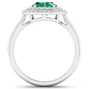 1.97 Carat Genuine Zambian Emerald  and White Diamond 14K White Gold Ring-5