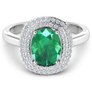 1.97 Carat Genuine Zambian Emerald  and White Diamond 14K White Gold Ring-6