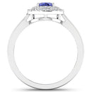 0.91 Carat Genuine Tanzanite and White Diamond 14K White Gold Ring-5