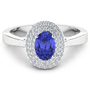 0.91 Carat Genuine Tanzanite and White Diamond 14K White Gold Ring-6