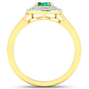 0.88 Carat Genuine Zambian Emerald  and White Diamond 14K Yellow Gold Ring-5