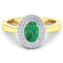 0.88 Carat Genuine Zambian Emerald  and White Diamond 14K Yellow Gold Ring-6