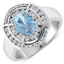 1.57 Carat Genuine Aquamarine and White Diamond 14K White Gold Ring-5