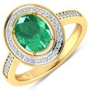 1.87 Carat Genuine Zambian Emerald and White Diamond 14K Yellow Gold Ring-5