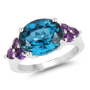 6.60 Carat Genuine London Blue Topaz & Amethyst .925 Sterling Silver Ring-4