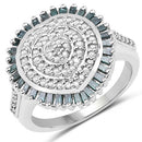 0.74 Carat Genuine White Diamond and Green Diamond .925 Sterling Silver Ring-4