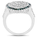0.74 Carat Genuine White Diamond and Green Diamond .925 Sterling Silver Ring-5
