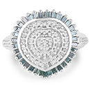 0.74 Carat Genuine White Diamond and Green Diamond .925 Sterling Silver Ring-6