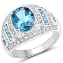 3.24 Carat Genuine London Blue Topaz and White Topaz .925 Sterling Silver Ring-5