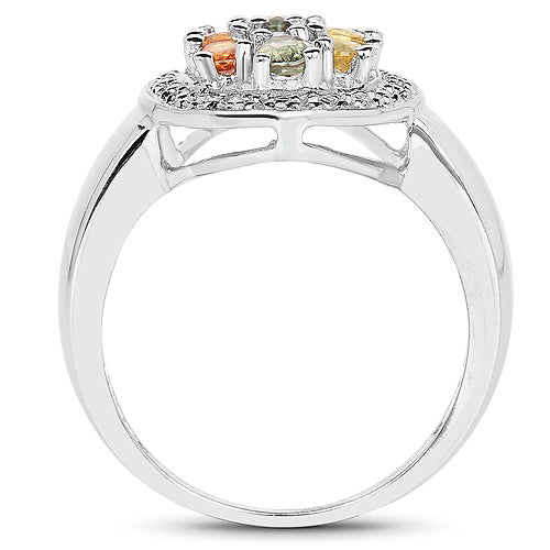 1.54 Carat Genuine Multi Sapphire .925 Sterling Silver Ring