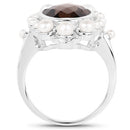 5.75 Carat Genuine Smoky Quartz and Pearl .925 Sterling Silver Ring-5