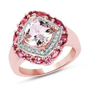14K Rose Gold Plated 3.11 Carat Genuine Morganite, Pink Tourmaline & White Topaz .925 Sterling Silver Ring-4