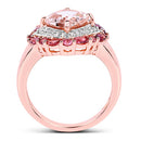 14K Rose Gold Plated 3.11 Carat Genuine Morganite, Pink Tourmaline & White Topaz .925 Sterling Silver Ring-5