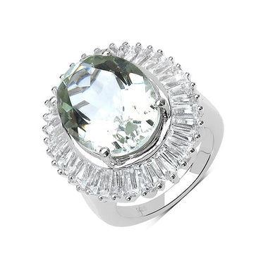 11.14 Carat Genuine Green Amethyst and White Topaz .925 Sterling Silver Ring - 0