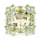 9.38 Carat Genuine Lemon Quartz & Peridot .925 Sterling Silver Ring-6