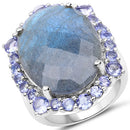 13.99 Carat Genuine Labradorite and Tanzanite .925 Sterling Silver Ring-4