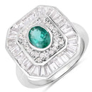 3.14 Carat Genuine Zambian Emerald and White Topaz .925 Sterling Silver Ring-2