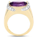 14K Yellow Gold Plated 4.98 Carat Genuine Amethyst and White Topaz .925 Sterling Silver Ring-5