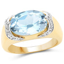14K Yellow Gold Plated 6.56 Carat Genuine Blue Topaz and White Topaz .925 Sterling Silver Ring-4