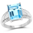 5.78 Carat Genuine Swiss Blue Topaz and White Topaz .925 Sterling Silver Ring-4