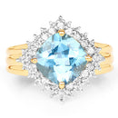 14K Yellow Gold Plated 4.33 Carat Genuine Swiss Blue Topaz and White Topaz .925 Sterling Silver Ring-9